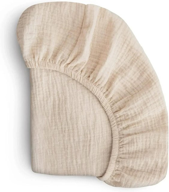 MARKET-1 Baby-Spannbettlaken aus atmungsaktiver Musselin-Baumwolle in Beige, Breite: 60 cm, Länge: 120 cm - Bild 1