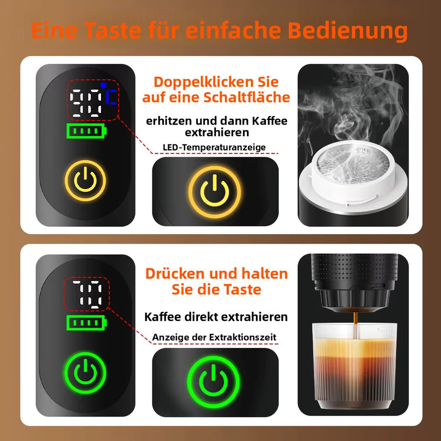 DENOKIN Tragbare 3-in-1 Espresso-Kaffeemaschine mit Digitalanzeige für Auto und Camping, Farbe: Schwarz - Bild 6