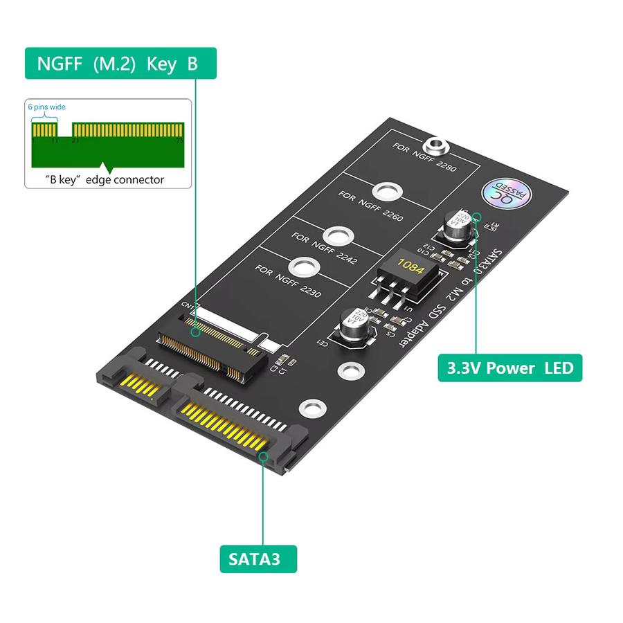 deepartner M.2 NGFF SSD zu SATA 3.0 Adapter B & M Key in Schwarz für SSD 2280 2260 2242 2230 - Bild 4