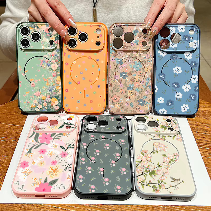 MOESOE Magnetische Handyhülle mit Blumenmuster für iPhone 17 Pro Max, 16, 15, 14, 13 Pro Max mit MagSafe Unterstützung und harter Rückseite in Multicolour und Blau - Bild 2