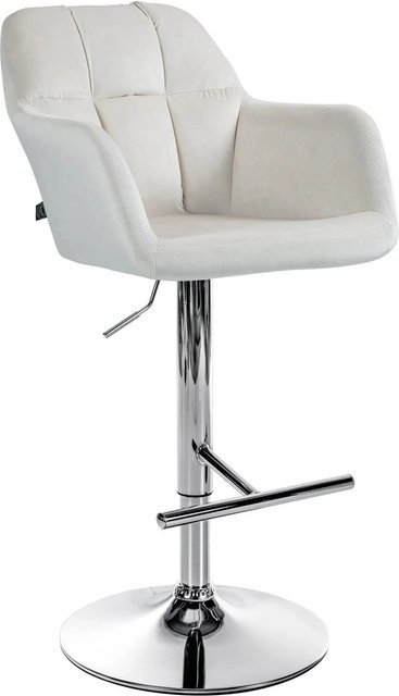 DELUKE Barhocker TUBEL höhenverstellbarer Barstuhl aus Samt in Creme mit Lehne und 360 Grad Drehbarkeit, B/T/H: 57 x 59 x 97 cm, Silber - Bild 1