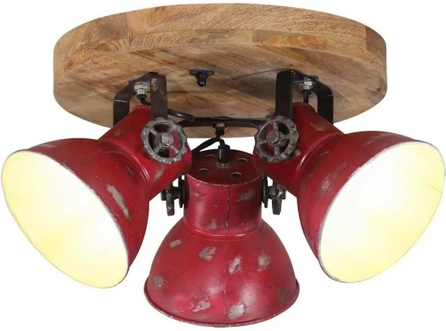 vidaXL Deckenleuchte im Industrie-Stil aus Mango-Massivholz und Eisen in Rot, B/T/H: 35 x 35 x 25 cm, E27 - Bild 1