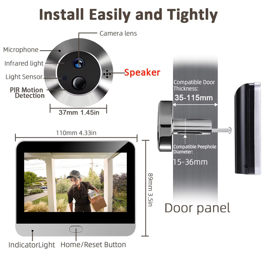 Tuya Smart Video-Türsprechanlage mit 3MP-Kamera, Zwei-Wege-Audio, 140 Grad Weitwinkel und Nachtsicht in Gold - Bild 5