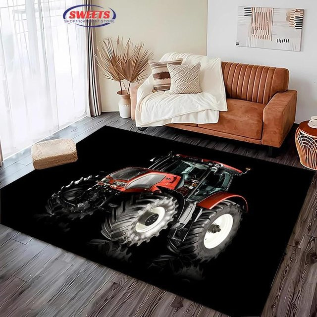 Karpetti Teppich mit Traktor-Muster in Schwarz, rutschfest und waschbar, B/T: 100 x 120 cm - Bild 1