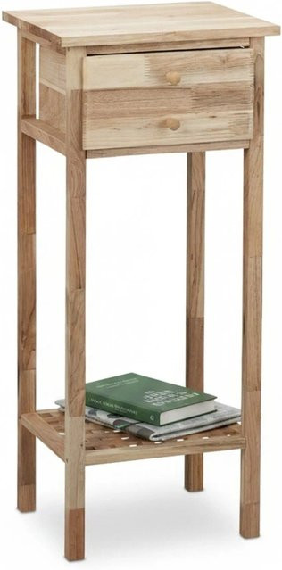 Relaxdays Beistelltisch aus Walnussholz in Braun mit Schublade und 2 Ablagen, B/T/H: 80 x 35 x 30 cm - Bild 1