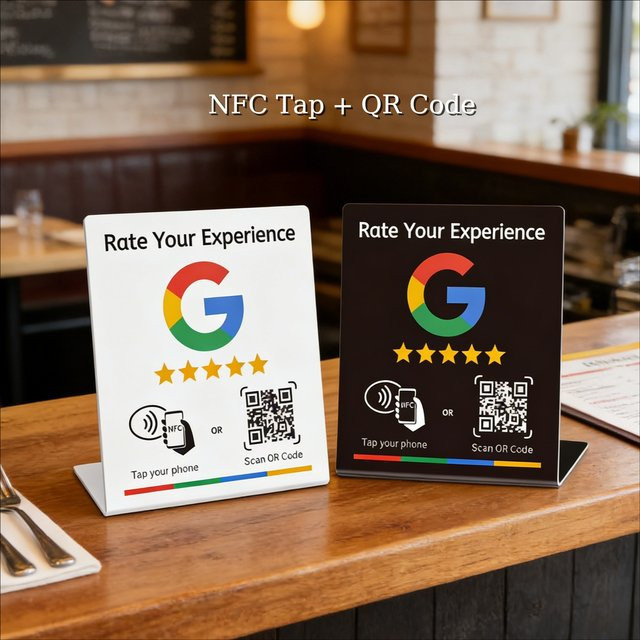 HACHANLUN NFC 215 Tischdisplay-Ständer in Weiß für Google-Bewertungen und QR-Codes zur Programmierung für Restaurants und Unternehmensbranding - Bild 1