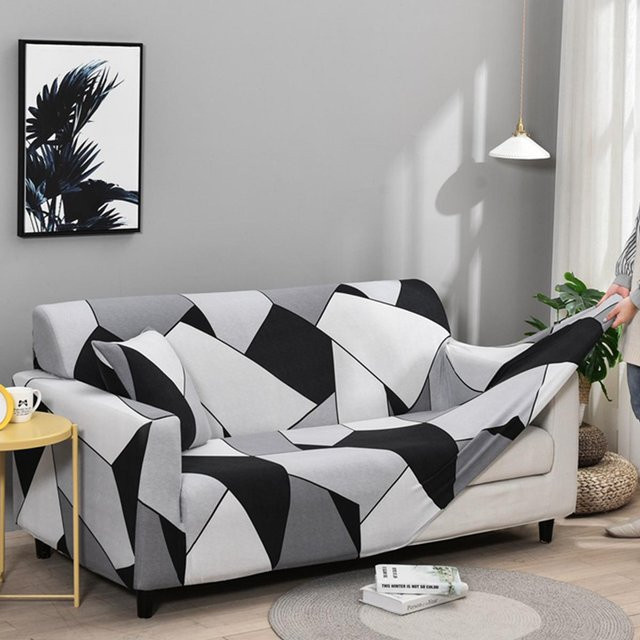 Elastischer Sofabezug für 1-Sitzer mit Grafikprint, grau, rutschfest und tierhaarabweisend - Bild 1