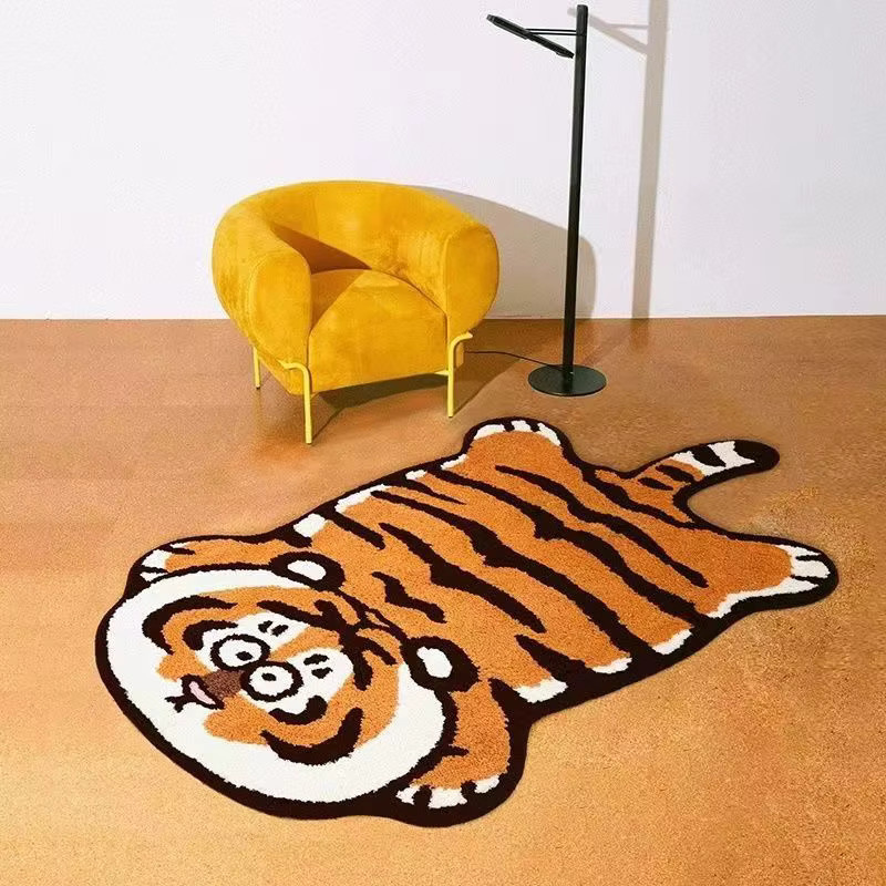 VIKAMA Faux Cashmere Bodenmatte mit Fat Tiger Cartoon-Motiv für Kinder, Badezimmer und Nachttisch, B/T: 60 x 40 cm - Bild 4