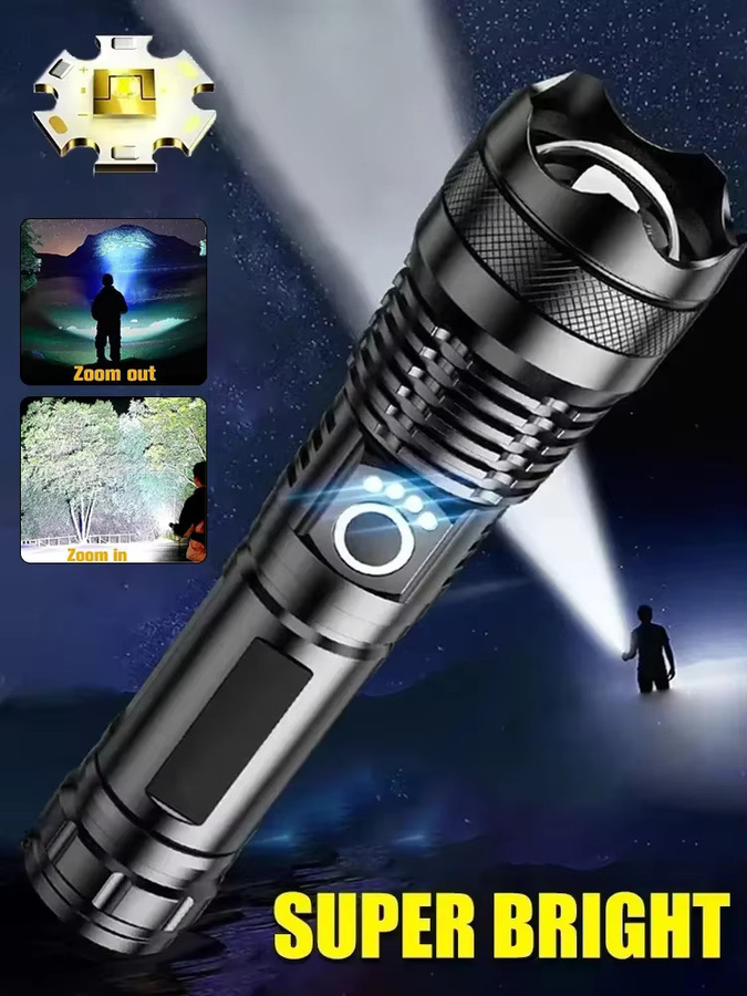 LONGRIVER LED-Taschenlampe mit Teleskop-Zoom und USB-Ladefunktion, Schwarz - Bild 7