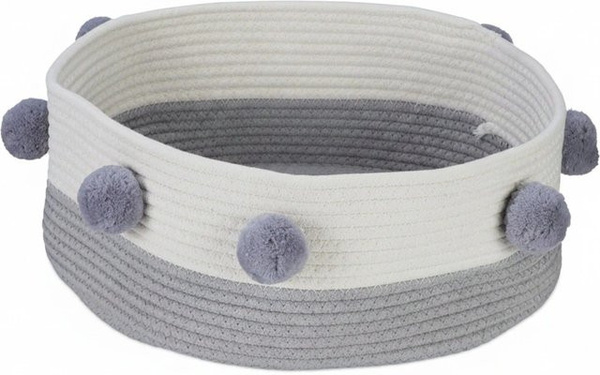 Relaxdays Katzenbett aus Baumwolle, grau und weiß geflochten, waschbar, Durchmesser: 41 cm, Höhe: 16,5 cm