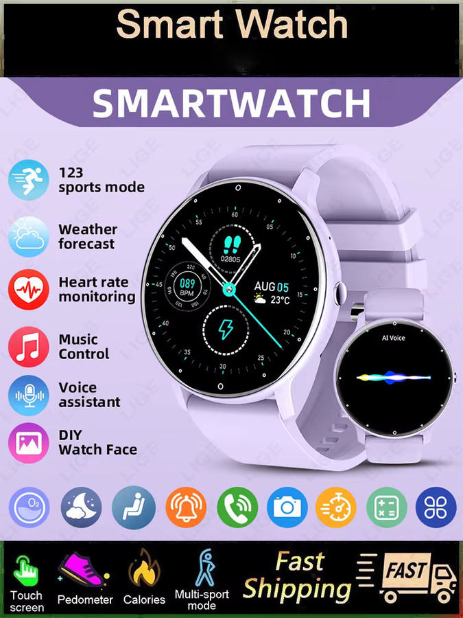 LIGE Smartwatch mit Bluetooth-Anruffunktion und IP68 Wasserdichtigkeit, Sport-Fitness-Tracker in Lila - Bild 6