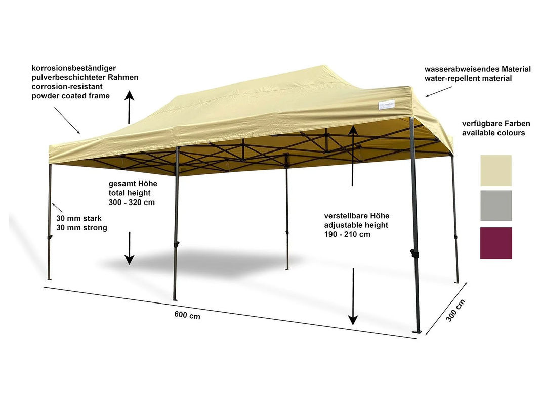 GRASEKAMP Faltpavillon Premium Line Beige mit Seitenteilen, B/T/H: 600 x 300 x 300 cm - Bild 4