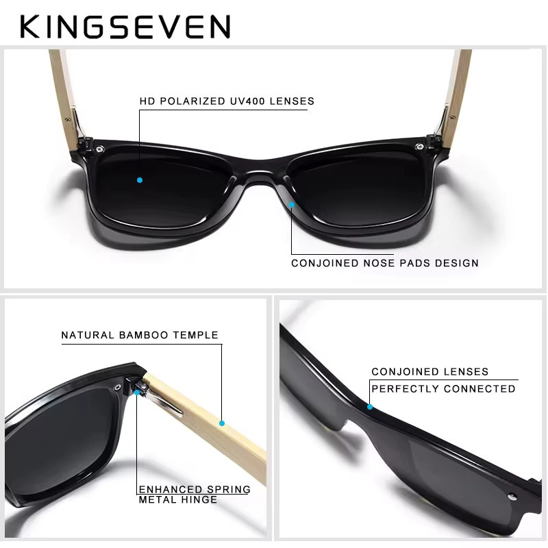KINGSEVEN Sonnenbrille, Holz, Vollrand, Square, Schwarz, Unisex, polarisiert - Bild 2
