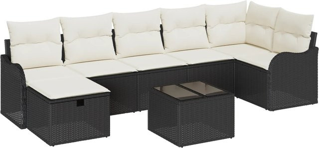 vidaXL Garten-Sofa-Set aus Poly-Rattan in Schwarz mit 8 Teilen, L-Form mit Kissen, Ottoman und Couchtisch - Bild 1