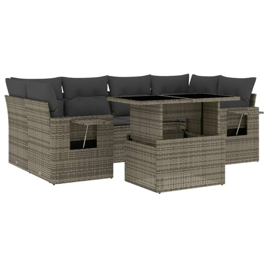vidaXL 7-tlg Garten-Sofagarnitur in L-Form aus Polyrattan mit Kissen in Grau - Bild 2