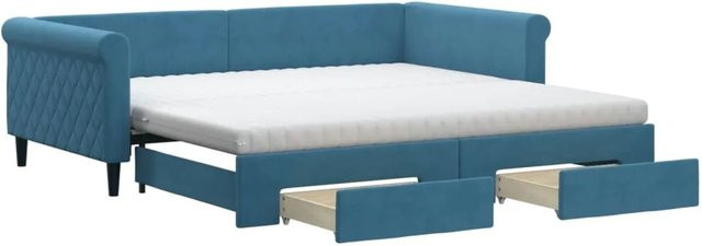 vidaXL Tagesbett ausziehbar mit Schubladen in Blau aus Samt, B/T: 100 x 200 cm - Bild 1