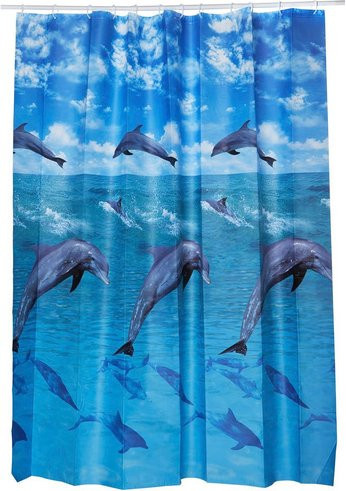 Kleine Wolke Duschvorhang Dolphin mit Tiermotiv in Weiß und Blau, B/H: 180 x 200 cm - Bild 1