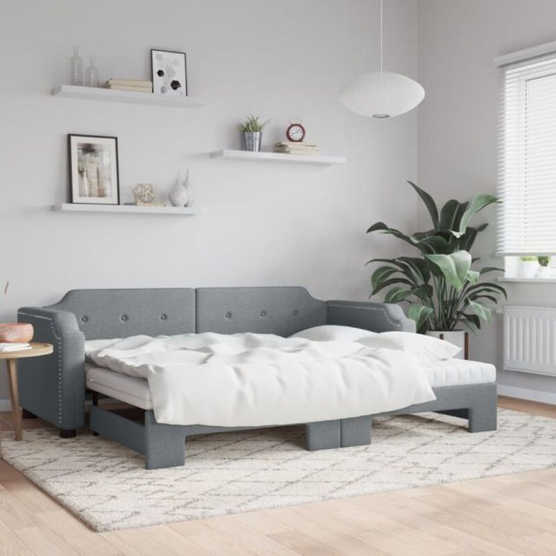 Ausziehbares Funktionsbett mit Matratze von vidaxl in Grau aus Stoff und Metall, B/T/H: 90 x 190 cm - Bild 1