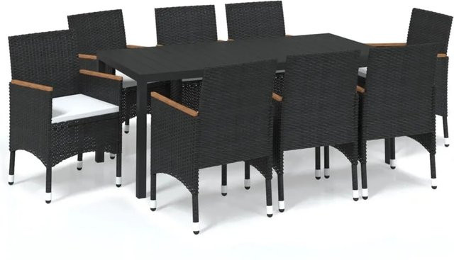 vidaXL 9-teilige Garten-Essgruppe aus Akazienholz und PE-Rattan in Schwarz und Cremeweiß - Bild 1