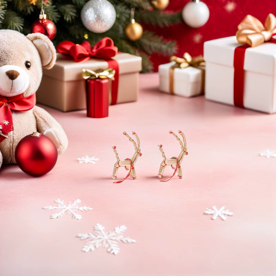 12 Stück ROSENICE Stroh-Rentier-Ornamente in Beige, handgewebte Weihnachtsdekoration im skandinavischen Stil als Hängedekoration für Bäume - Bild 2