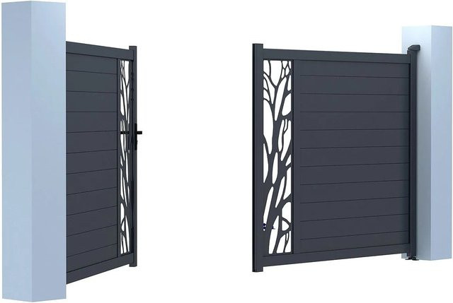 Vente-unique Flügeltor Labrit II aus Aluminium in Anthrazitgrau, Breite: 301 cm - Bild 1