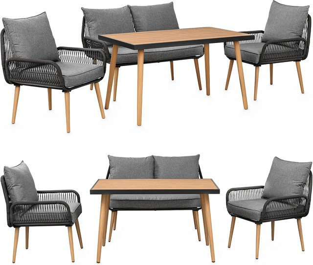 Swing&Harmonie Gartenmöbel Lounge-Set Sienna für 4 Personen in Anthrazit mit Seilgeflecht und Holzoptik - Bild 1