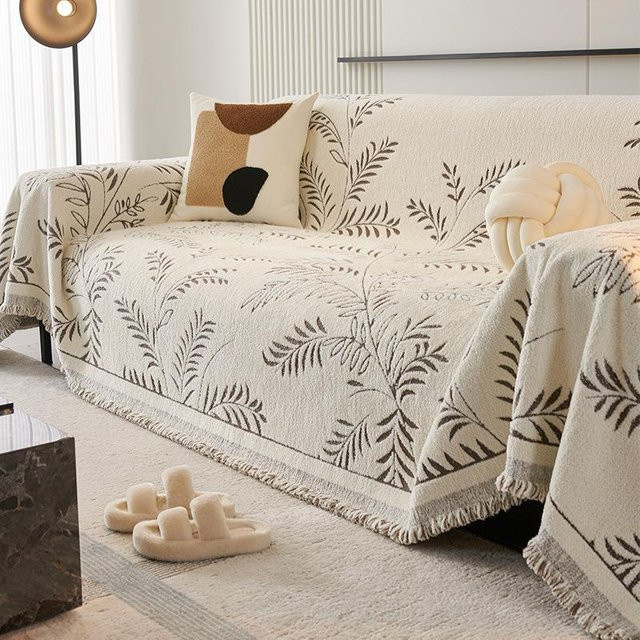 Sofaüberwurf im nordischen Stil aus Chenille mit floralem Muster, B/B: 180 x 460 cm - Bild 1