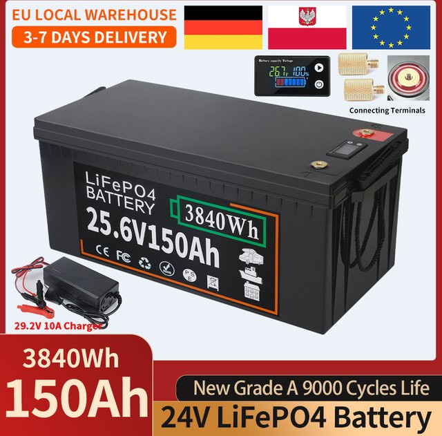 DUHE LiFePO4 Batterie mit integriertem BMS in Schwarz für Wohnmobile, Boote und Solaranlagen - Bild 1