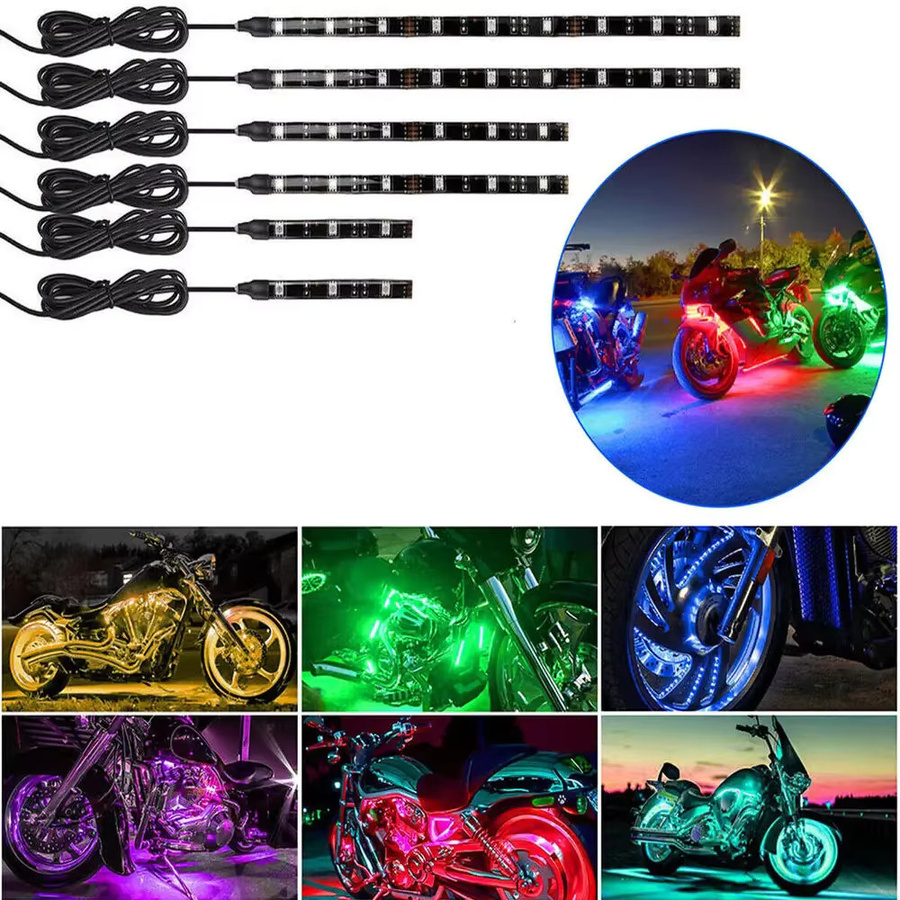 6er Set Motorrad LED Neon Streifen mit RGB Fernbedienung in Multicolour und Schwarz - Bild 3