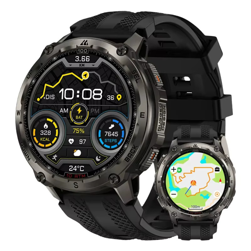KOSPET Tank T4 Robuste Herren-Smartwatch in Schwarz und Silber mit 32 GB Speicher, GPS, Offline-Karten, 10 ATM Wasserdichtigkeit sowie Herzfrequenzmessung - Bild 7