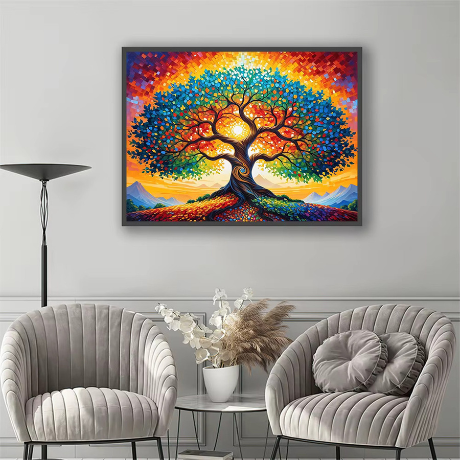 Momoart Diamant-Mosaik DIY Set Baum-Landschaft Abstrakt in Multicolour mit runden Steinen B/H: 20 x 20 cm - Bild 3