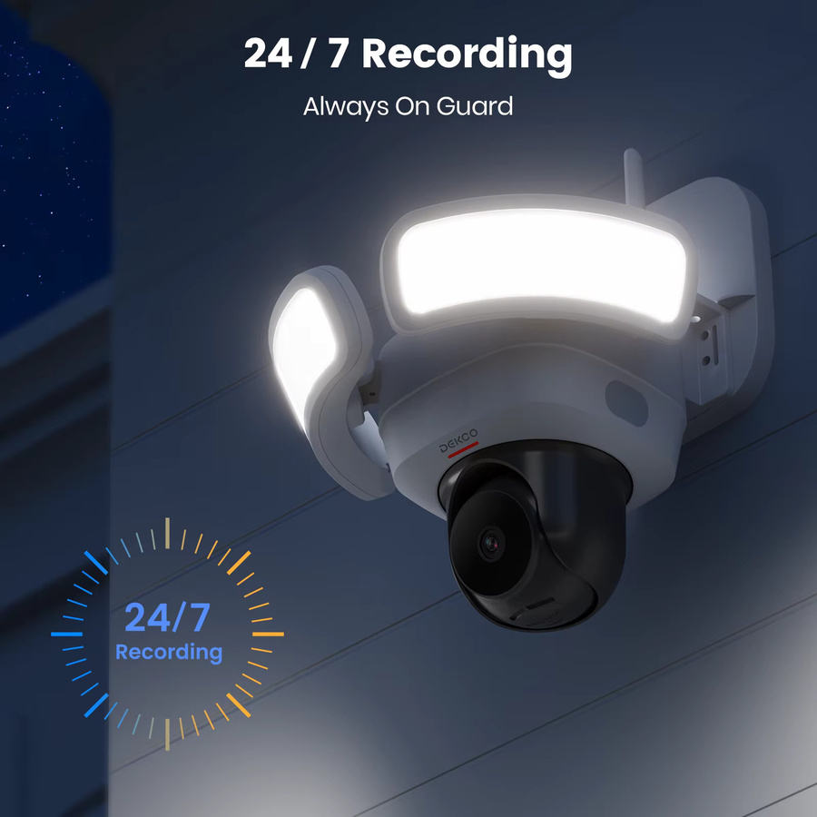 Dekco 3K UHD WiFi-Flutlichtkamera für den Außenbereich in Weiß mit 360° Farbanzeige, Nachtsicht, PIR-Erkennung und 2-Wege-Audio - Bild 2