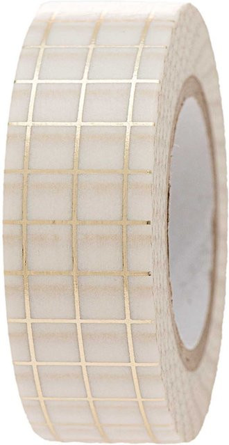 Rico Design Paper Poetry Washi Tape kariert weiß-gold Breite: 1,5 cm, Länge: 10 m - Bild 1
