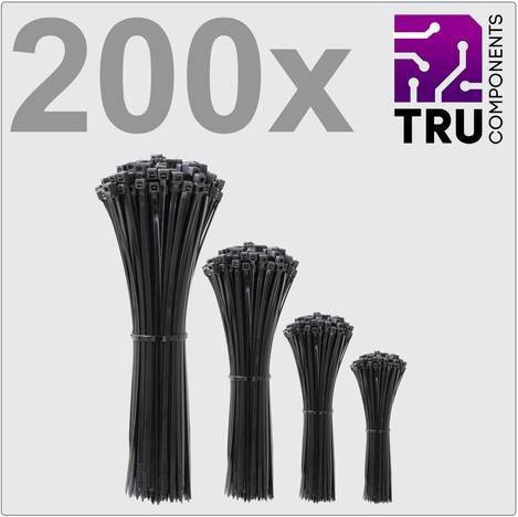 TRU COMPONENTS Kabelbinder Schwarz UV-stabilisiert, Breite: 3,6 mm, 200 Stück - Bild 1