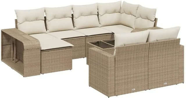 vidaXL 11-teilige Garten-Sofagarnitur aus Poly-Rattan mit Kissen in Beige und Cremeweiß - Bild 1