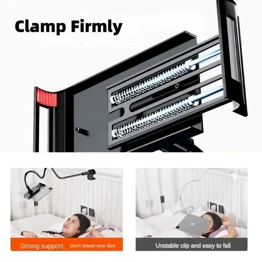 Faul Nacht Desktop Telefon Klemme Halterung mit flexiblem Schwanenhals 75 cm für iPhone Samsung Xiaomi Huawei in Schwarz oder Blau - Bild 4