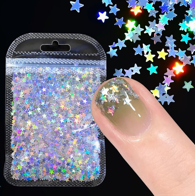 MAFANAILS Nagel Glitter, Silber, Sterne und Schmetterlinge, 10g - Bild 1
