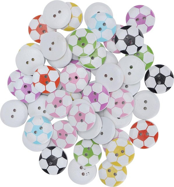50 Stück Igeteck Holzknöpfe mit Fußball-Muster in Multicolour für Kleidung und dekorative Accessoires - Bild 1