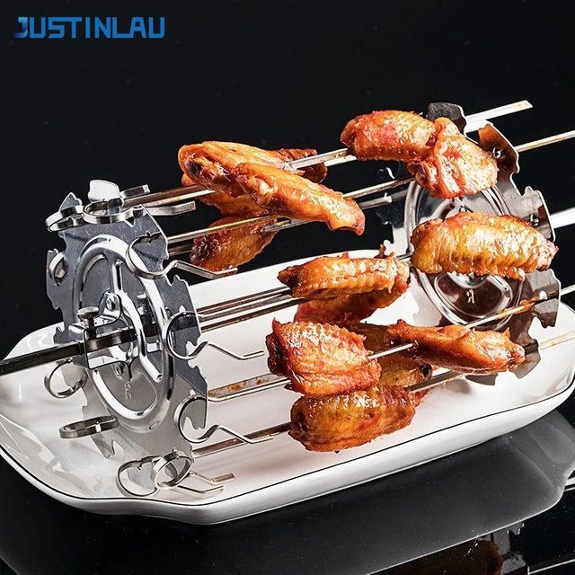 JUSTINLAU Ofengrillkäfig aus Edelstahl in Silber mit rotierendem Fleischspieß und Antihaft-Beschichtung für Kebab und Lamm-BBQ - Bild 1