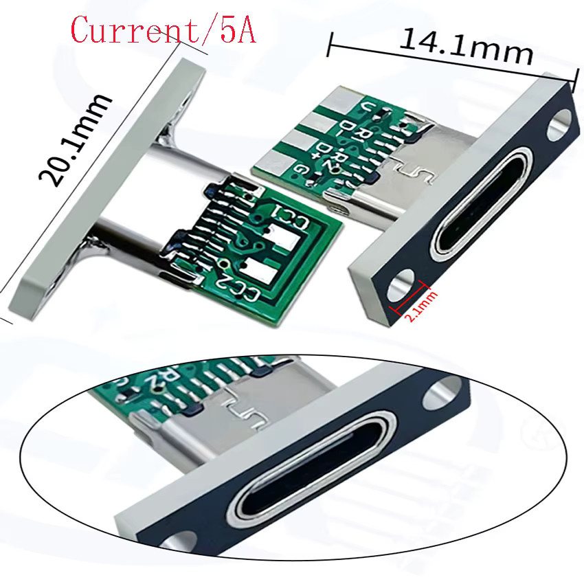 5er Set JCD USB 3.1 Typ-C Buchsen mit Schraubbefestigung in Silber - Bild 2