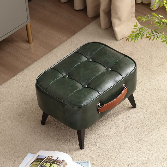 Minimalistischer Hocker in Grün mit weicher Sitzfläche aus Kunstleder für Wohnzimmer und Flur - Bild 1