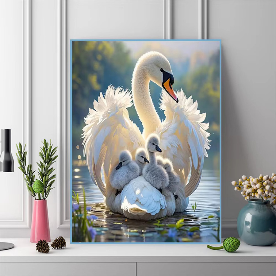 Momoart DIY Diamantmalerei Schwan als Rundes Mosaik Set für Kinder zum Kreuzstich-Basteln B: 30,0 cm, H: 20,0 cm, T: 20,0 cm - Bild 3