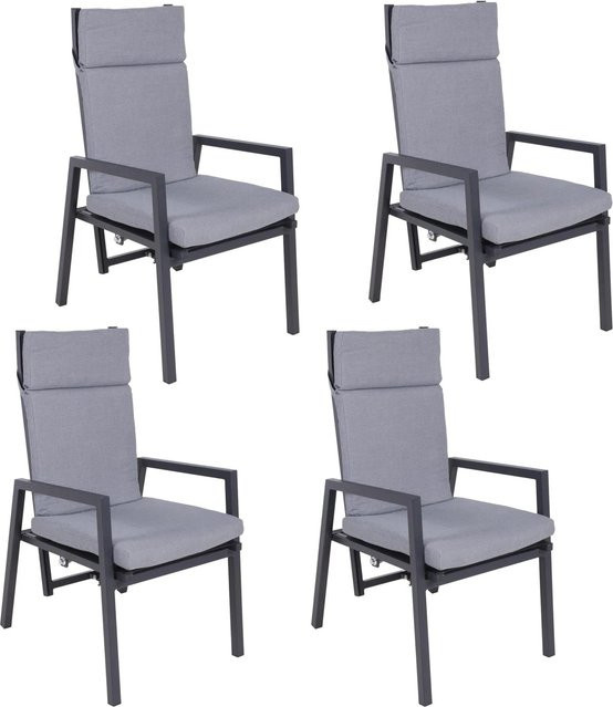 DELUKE 4er Set Gartenstühle JULE aus Eukalyptus mit schwarzen Kissen, wetterfeste Outdoor Essstühle mit Armlehnen - Bild 1