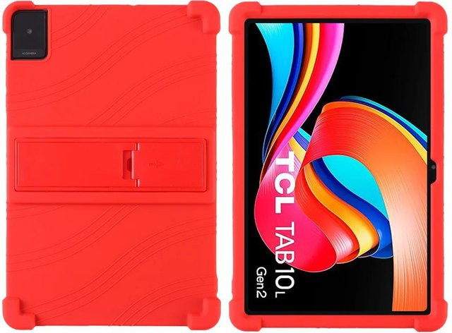 Stoßfeste Silikon-Schutzhülle mit Ständerfunktion für dein TCL TAB 10 Gen 2 Tablet in Rot - Bild 1