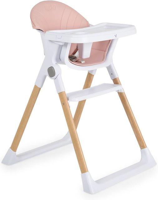 Cangaroo Kinderhochstuhl Almond in Holzoptik mit Doppeltablett und Sicherheitsgurt, Farbe: Pink - Bild 1