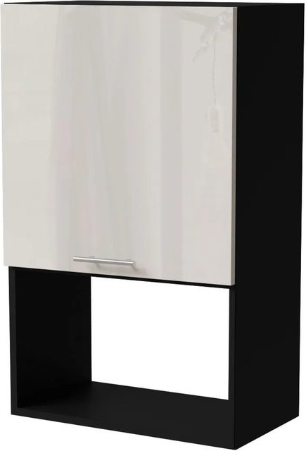 Feldmann-Wohnen Mikrowellenumbauschrank Brerra W4MK/60 in Schwarz und Creme Hochglanz B/T/H: 60 x 32,5 x 96 cm - Bild 1