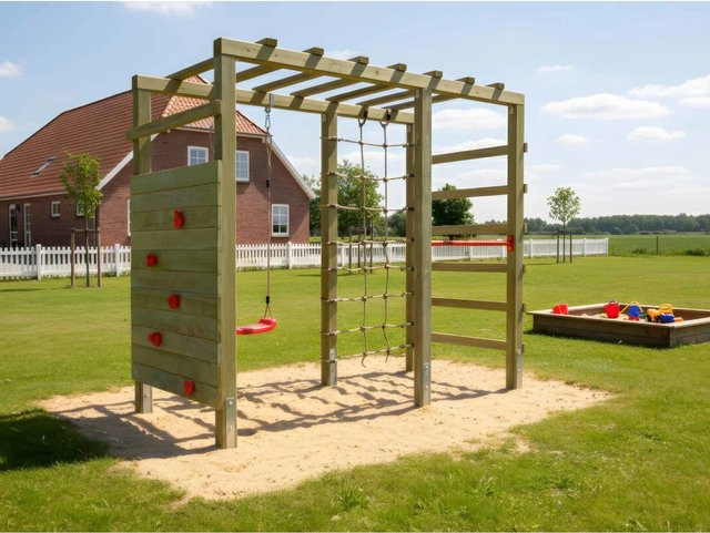 Belladoor Spielturm Klettergerüst Hango Leo Swing KDI in Rot, Silber und Braun - Bild 1