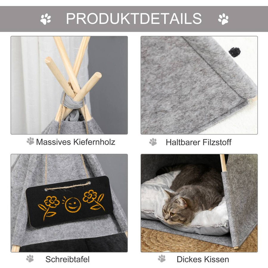 PawHut Haustierzelt im Tipi-Design mit weichem Kissen, grau, B/T/H: 58 x 58 x 80 cm - Bild 2