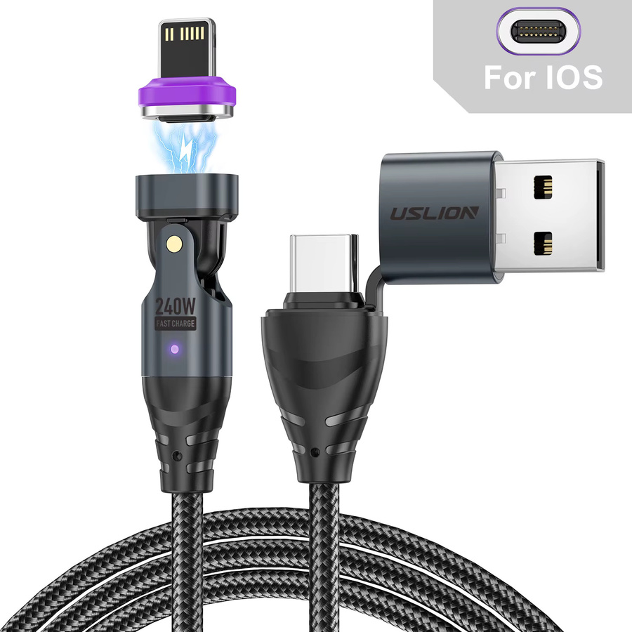 USLION Magnetisches PD3.1 240W USB-C zu Micro-USB Ladekabel für Xiaomi Samsung Huawei und iPhone 15 in Schwarz oder Grau - Bild 5