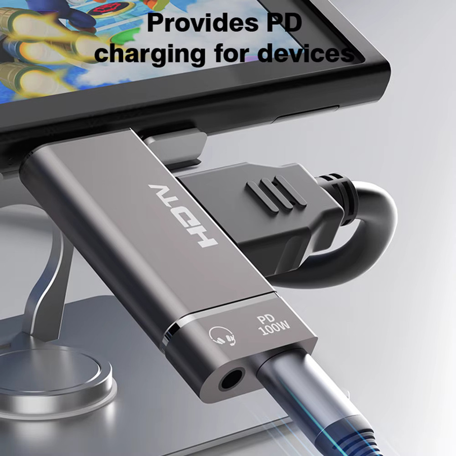 Byscoon PD 100 W Typ-C-zu-HDMI-Adapter mit 8K HD-Übertragung und 3,5-mm-Kopfhöreranschluss in Grau für MacBook, Chromebook, Samsung und Xiaomi - Bild 4